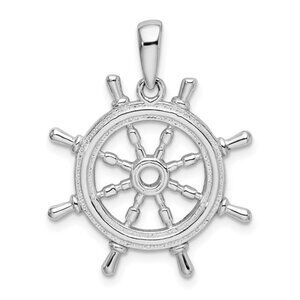 925 Sterling Silver Nautical Themed 3-D Ships Wheel Necklace Charm Pendant